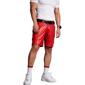 Pantalones Cortos de Cuero PU Rojos Personalizados con el Logotipo Propio, Diseño Más Reciente, Hechos a Mano, Cómodos para Hombre, Moda Urbana - Product Image 1