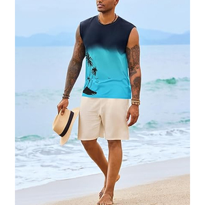 Débardeur sans manches dégradé pour homme, col rond, imprimé palmiers, style décontracté, respirant, tricoté, en polyester - Product Image 4