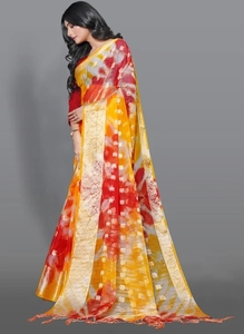 KV Printed Bandhani Organza <b>Saree</b> (<b>Red</b>) - Product Image 3