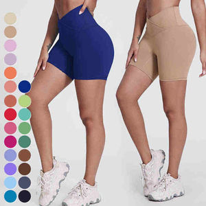 Shorts de yoga taille haute en nylon avec poches, coupe large, légers, sans coutures, séchage rapide, respirants, extensibles dans quatre directions, motif uni - Product Image 2