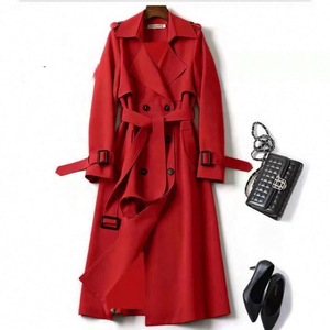 Manteau long classique pour femme, trench-coat croisé coupe-vent en toile, manches longues, col rabattu, couleur unie, vêtement d'extérieur printemps - Product Image 6