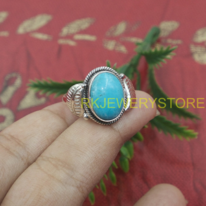 Natural <b>Turquoise</b> <b>Ring</b> Handmade 925 Sterling Silver Vintage Leaf Design Boho Statement Jewelry Gift for Women Christmas gift her - Product Image 2