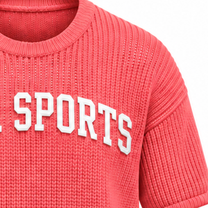 <b>Coral</b> Red Men Knitted T Shirt Short Sleeve Crew Neck Textured Casual <b>Top</b> Custom Printed Streetwear Summer Fashion Wholesale - Product Image 4