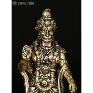 Petite statue Hanuman en laiton de 4 pouces, seigneur debout superfin en geste de bénédiction, produit de sculpture - Product Image 3