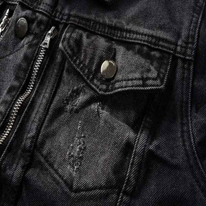 Chaqueta de mezclilla casual para hombre, corte regular, con cremalleras y detalles desgastados, estilo otoñal - Product Image 6
