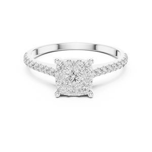 Anillo de Compromiso con Diamantes Cultivados en Laboratorio, Diseño Floral Cuadrado con Banda Pavé, Joyería Elegante y Minimalista - Product Image 4