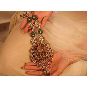 Premium Quality Brass Temple Jewellery <b>Set</b> With <b>Pearl</b> Studded Ancient Kundan Design For Women Bridal Wedding Wear - Product Image 2