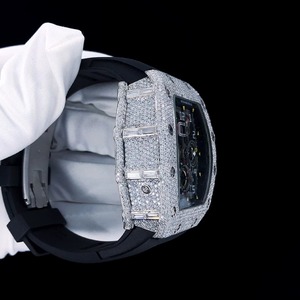 Montre mécanique carrée Iced Out avec lunette diamantée, chronographe, bracelet en acier inoxydable, affichage analogique, style Hip Hop, 20 mm pour homme - Product Image 4