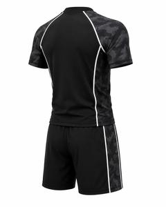 Men's Black <b>Camo</b> Print Full Sleeve Rash Guard Anti-UV Quick Dry Breathable Eco-Friendly Spandex Swim <b>Top</b> White Stripe Detailing - Product Image 4