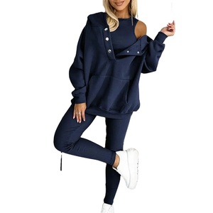 Women's 100% Cotton Streetwear Set Long Sleeve Hooded Sweatshirt <b>Pants</b> <b>Suit</b> with Solid Pattern Velvet Active Two Piece Tracksuit - Product Image 4