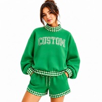 Ensemble pull à col montant et short pour femme, broderie personnalisée, coupe classique, vêtements de sport imperméables, 100 % coton, OEM, usage quotidien