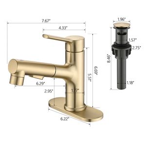 Rubinetto Moderno Monocomando per Lavabo Bagno con Doccetta Estraibile, Valvola di Scarico a Scomparsa e Rubinetto per Lavabo da Appoggio - Product Image 5