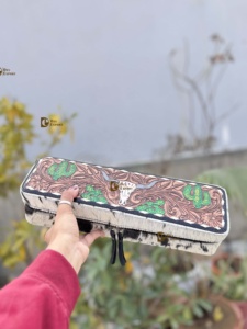 Heat Resistant Hair Straightener <b>Case</b> Hand Tooled Leather New Designer Hair On Hide Perfect Organizer for Hair Tools - Product Image 5