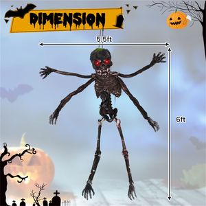 Scheletro Decorativo di Halloween da 1,8 m con Suoni, Occhi Rossi Lampeggianti e 4 Braccia Posizionabili, Corda per Appendere e Teschio Extra - Product Image 5
