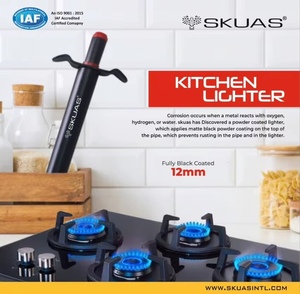 Encendedor de Gas de Hierro con Recubrimiento Negro Mate SKUAS SL4, Encendido Manual Piezoeléctrico con Botón, Herramienta para Estufas de Cocina y Uso Doméstico - Product Image 1