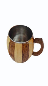 Tasse à bière en bois faite à la main avec doublure en acier inoxydable | Verres rustiques au design baril pour les amateurs de bière et les cadeaux - Product Image 3