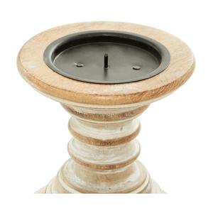 Porte-bougie de table en bois de manguier de 6 pouces de hauteur, style rustique campagnard, blanchi à la chaux, vintage, fait main, décoration de Noël pour la maison - Product Image 5