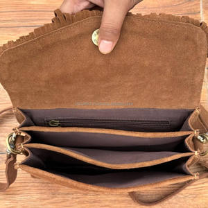 Bolso bandolera pequeño con flecos de cuero de ante negro y herramientas hecho a mano para mujer, monedero de hombro Floral de piel de vaca occidental - Product Image 6