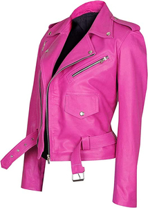 Chaqueta de Cuero Rosa Genuino Personalizada para Mujer, Chaqueta de Motociclista Moderna y Elegante - Product Image 3