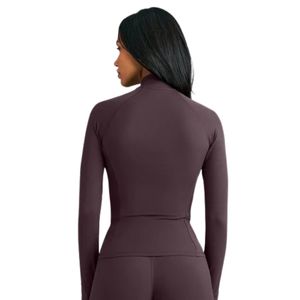 <b>Women's</b> <b>Burgundy</b> Long Sleeve <b>Jacket</b> High Neck Fitted Activewear Gym Workout Sports Top Slim Fit Athletic <b>Jacket</b> Custom OEM - Product Image 2