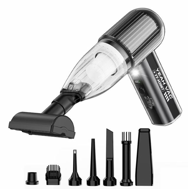 5-in-1 Handheld Cordless Vacuum Cleaner Low Noise Brushless Motor Suction Blow Inflation Light for Car & Home Dual Use
