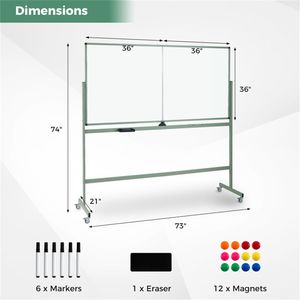 Lavagna Magnetica Girevole a 360 Gradi a Doppia Faccia 182,88 x 91,44 cm, Lavagna Mobile Cancellabile a Secco con Ruote e Superficie per la Scrittura - Product Image 3
