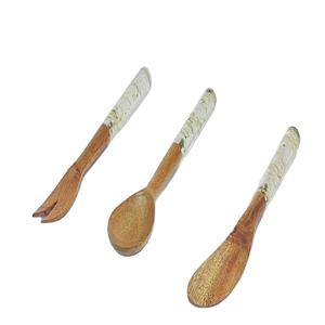 Ensemble de 3 couteaux cuillère fourchette en bois au design élégant fait à la main en résine Ensemble de couverts pour cadeaux - Product Image 1