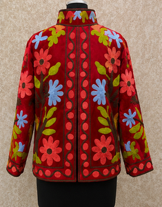 Veste Bohème Multicolore Écologique avec Broderie Florale Botanique, Col Mandarin, Faite à la Main à Jaipur, Vente en Gros, Exportation - Product Image 6