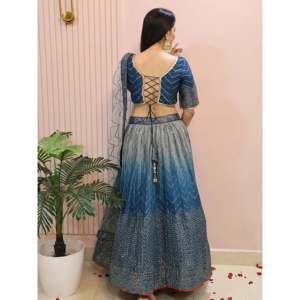 Dazzling Blue Chinon <b>Sequin</b> <b>Party</b> Wear Lehenga Choli - Product Image 5