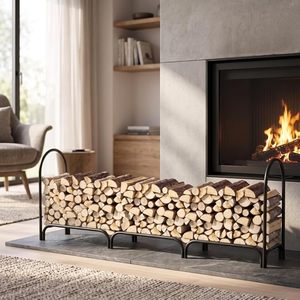 Modern Steel <b>Log</b> <b>Holder</b> Rectangle Powder Coated Firewood Storage Rack for Fireplace - Product Image 1