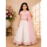 Ensemble Lehenga pour femme, rose et blanc, brodé, sans manches, élégant, ethnique, pour fêtes et occasions spéciales, tenue traditionnelle stylée