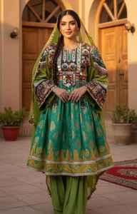 ชุดเดรสงานแต่งงานสไตล์อัฟกันสำหรับผู้หญิง ความยาวระดับเข่า ระบายอากาศได้ดี ประดับพู่ปักมือ  รุ่นใหม่ปี 2026  รับสั่งตัดตามไซส์ - Product Image 4