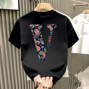 T-shirt Homme Tendance à Manches Courtes en Coton Lourd 200g, Col Rond Tricoté avec Imprimé Lettres, Style Estival pour Couples - Product Image 5