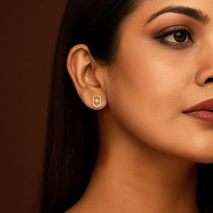 Chic Double Arc Diamond Studs 18K Yellow Gold <b>Square</b> <b>Frame</b> Stud Earrings Round Cut Lab Grown Diamond Fine Jewelry for Women - Product Image 2