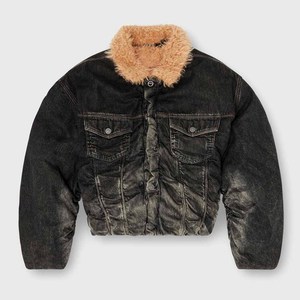 Chaqueta de Mezclilla Negra Vintage para Hombre, Abrigo Grueso de Invierno con Cuello de Piel Sintética Sherpa - Product Image 6