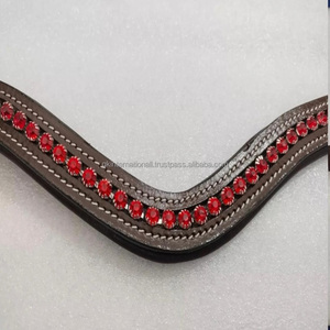 Banda para cejas de caballo de cuero genuino de diseñador Red 6 mm Cristales caballo Brida inglesa Banda para cejas de caballo de cuero en tamaños de mazorca completos - Product Image 2