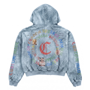 เสื้อฮู้ดดี้โอเวอร์ไซส์แบบสั่งทำพิเศษสำหรับผู้ชาย 450gsm ฮู้ดดี้ฟอกสีซันเบลช ลวดลายมาริลิน มอนโร ทรงบ็อกซี่ฟิต สีน้ำเงิน สไตล์วินเทจ - Product Image 2