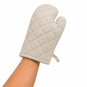 Lot de 2 gants de cuisine en coton matelassé beige, isolants thermiquement, pour la cuisson et la grillade - Product Image 2