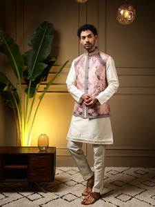 <b>Men's</b> Silk Festive Nehru <b>Jacket</b> & Kurta Set with Matching Bottom <b>for</b> Diwali Wedding Parties & Traditional Occasions (Ramadan) - Product Image 5