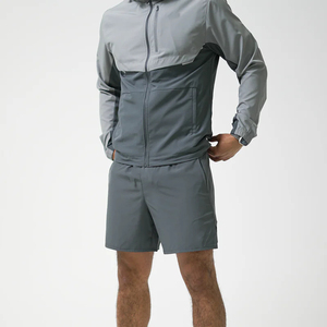Mens Winter Solid Color Block Hooded Tracksuit 100% Cotton Lightweight <b>Zip</b>-<b>Up</b> <b>Jacket</b> with Reflective Shorts for Sports - Product Image 4