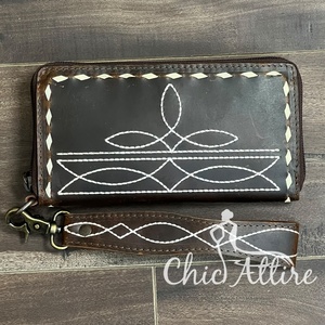 Portefeuilles en cuir de vachette véritable de qualité supérieure avec dragonne pour téléphone multifonction pochette à fermeture éclair RFID pour femmes - Product Image 1