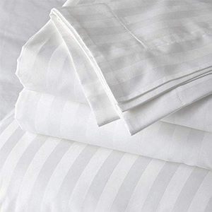 Luxury Stripes 300TC Woven Microfiber Fabric 4-Piece Customizable <b>Fitted</b> <b>Flat</b> <b>Sheet</b> Pillowcase Set All-Season Hotel Home Use - Product Image 5