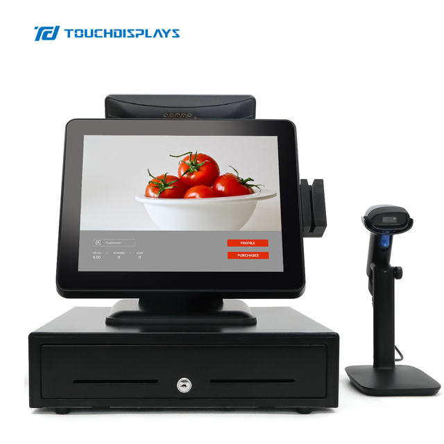 Hot Sale 15 Inch Full Aluminum Casing POS Terminal All-in-One Touchscreen Cashier Computer with NFC Customer Display