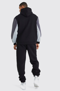 Custom <b>Men</b>’s Black Gray Tracksuit <b>Set</b> Color Block Hoodie Jogger Pants Matching Streetwear Casual Two Piece Sportswear - Product Image 2