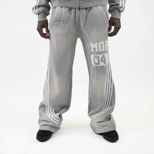Survêtements oversize pour hommes en coton, hiver, imprimés, broderies effet vieilli, ensembles sweat à capuche et pantalon, effet délavé à l'acide - Product Image 4