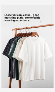 T-shirt d'été surdimensionné pour homme, uni avec logo frontal, manches courtes, col rond, 100 % coton épais, respirant et écologique - Product Image 5