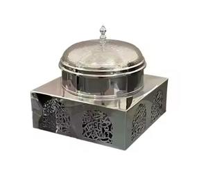 Plat de service de luxe en acier inoxydable finition marbre avec couvercle et poignées pour hôtels, mariages et buffets - Product Image 4