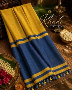 Sari en coton Khadi pur, tissage traditionnel à la main, vêtement ethnique élégant, confortable pour le quotidien, mode en coton Khadi fait main - Product Image 2