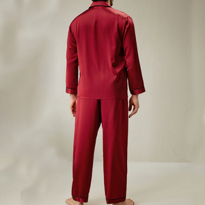 Pyjama pour homme en soie satinée pure, deux pièces, robe longue et pantalon, vente exceptionnelle, style décontracté et luxueux - Product Image 3