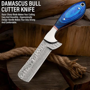 Couteau de camping artisanal LEGACY BLADES en acier Damas, lame pour dépecer le bétail, manche en bois, étui en cuir, qualité industrielle, fabricant OEM - Product Image 4